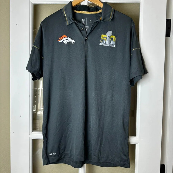 DENVER BRONCO'S NIKE Dri-fit NFL Super Bowl 50 Polo Shirt - size large - Picture 2 of 10